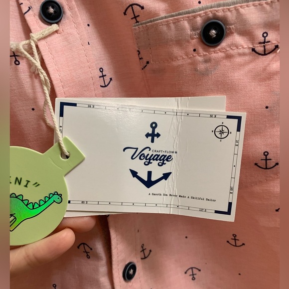 Pink Anchor Print Kids Button Down Shirt - Picture 7 of 13